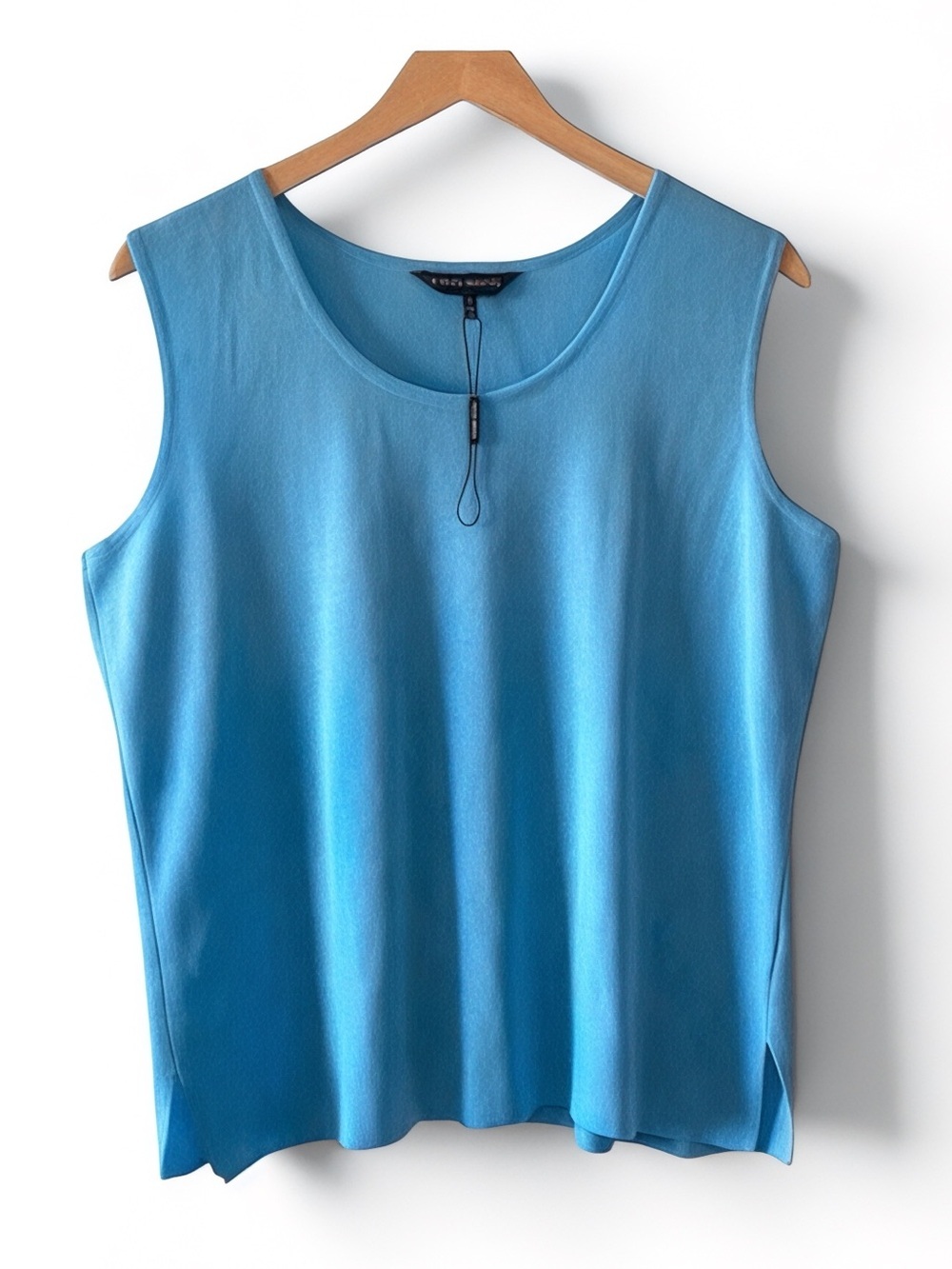 Ming Wang, Sleeveless Knit Tank Top, Women, Large, Scoop Neck, Turquoise Blue